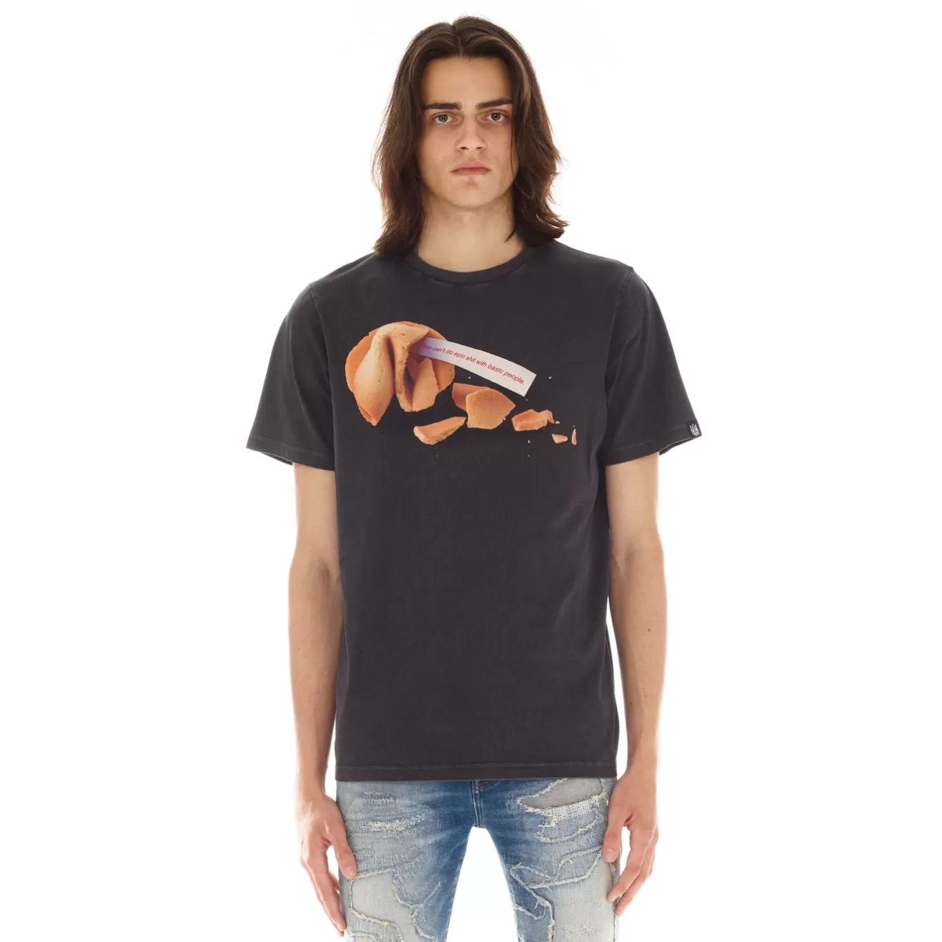 Cult Of Individuality T-Shirts<SHORT SLEEVE CREW NECK TEE "FORTUNE" IN VINTAGE CHARCOAL BLACK