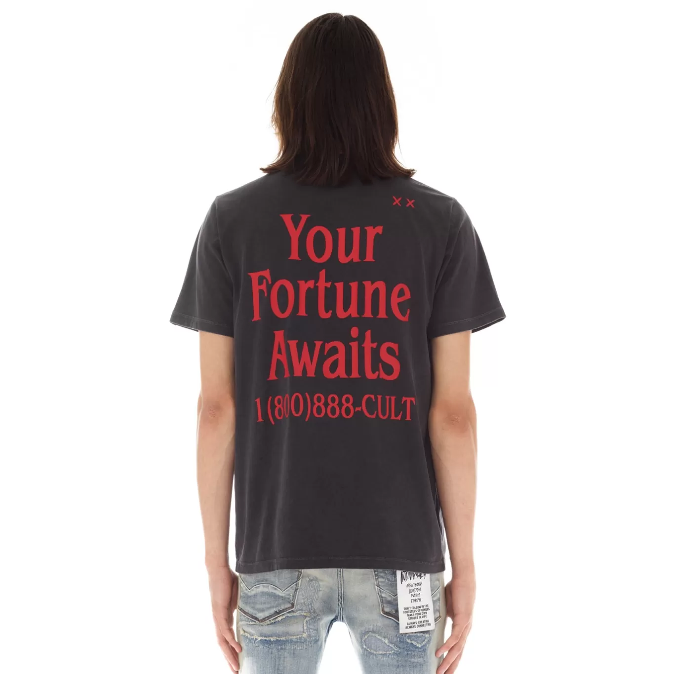 Cult Of Individuality T-Shirts<SHORT SLEEVE CREW NECK TEE "FORTUNE" IN VINTAGE CHARCOAL BLACK