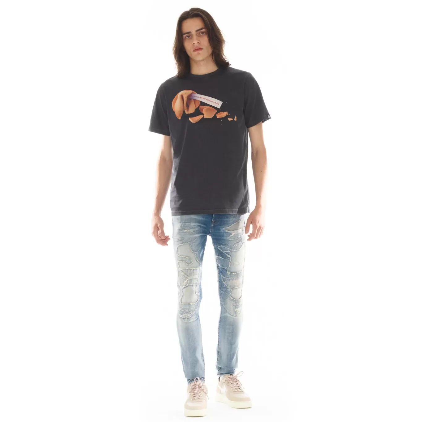 Cult Of Individuality T-Shirts<SHORT SLEEVE CREW NECK TEE "FORTUNE" IN VINTAGE CHARCOAL BLACK