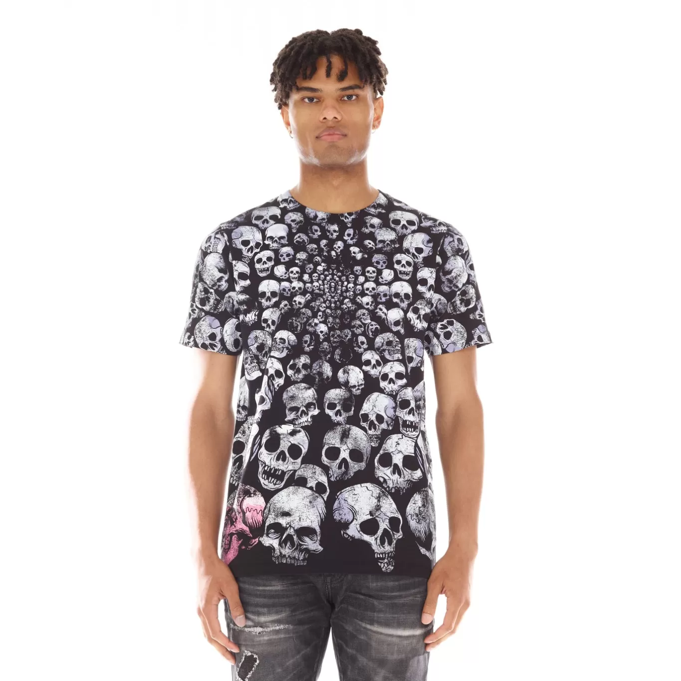 Cult Of Individuality T-Shirts<SHORT SLEEVE CREW NECK TEE "GRAVEYARD" IN TIE DYE BLACK