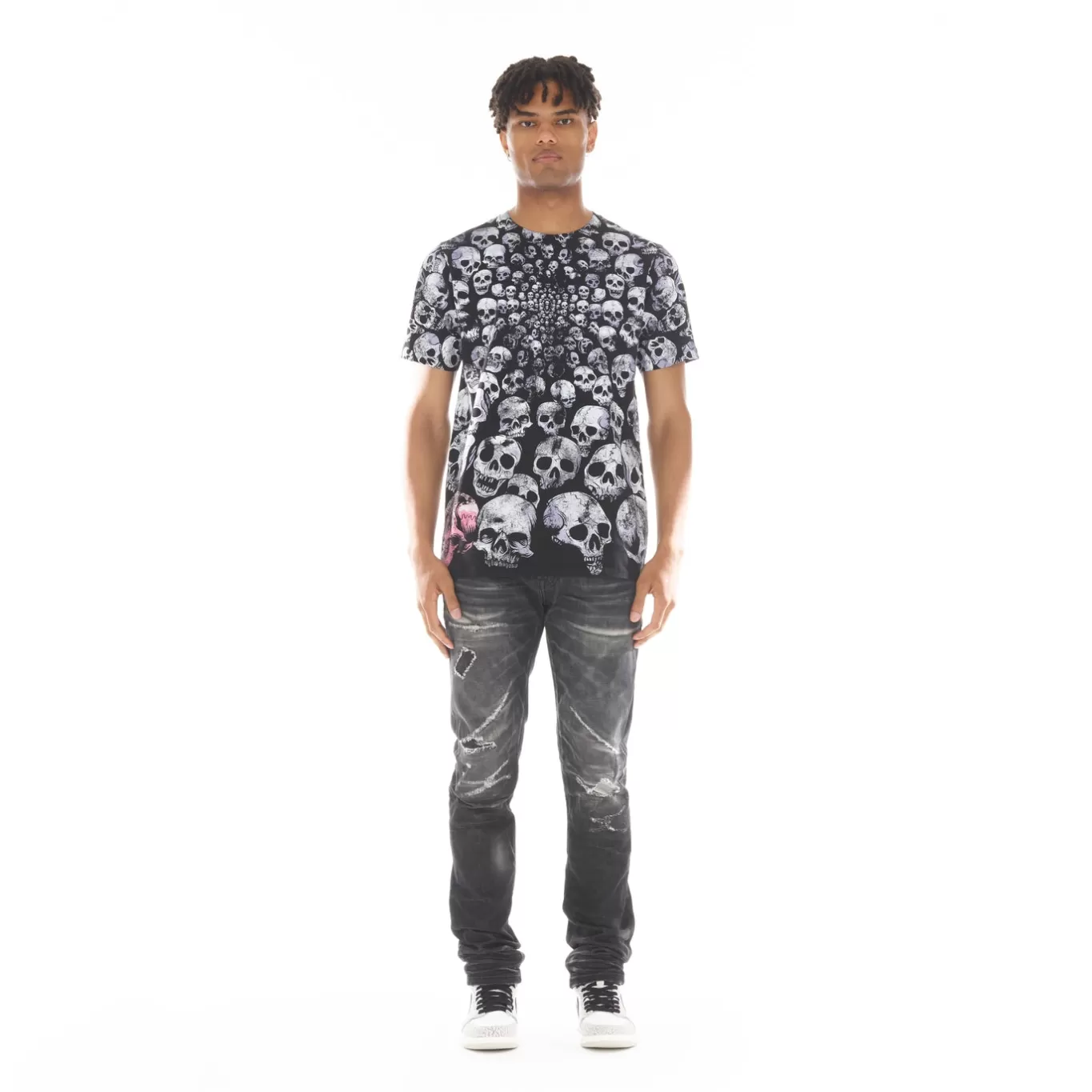 Cult Of Individuality T-Shirts<SHORT SLEEVE CREW NECK TEE "GRAVEYARD" IN TIE DYE BLACK
