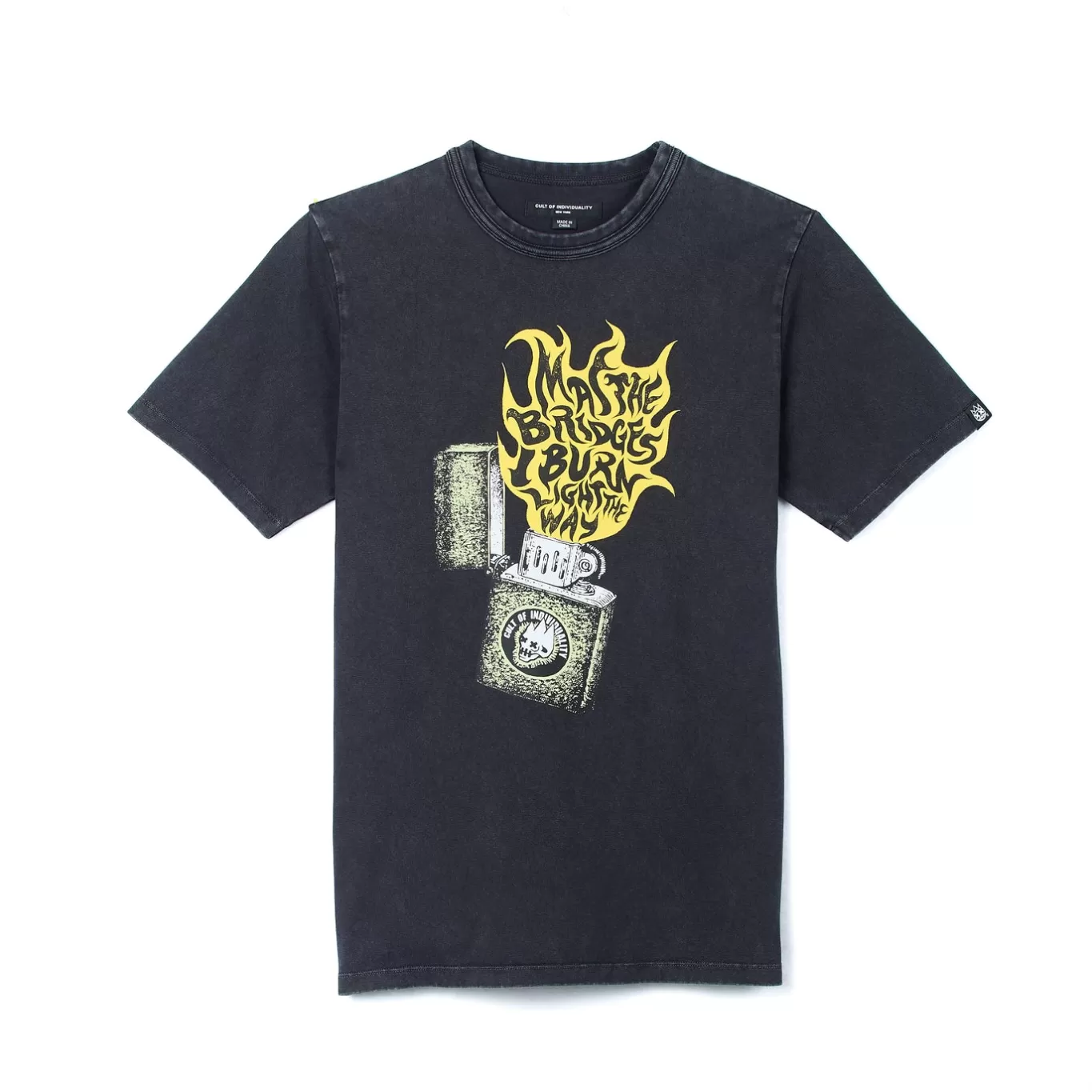 Cult Of Individuality T-Shirts<SHORT SLEEVE CREW NECK TEE "LIGHT UP THE SKY" IN VINTAGE CHARCOAL GREY