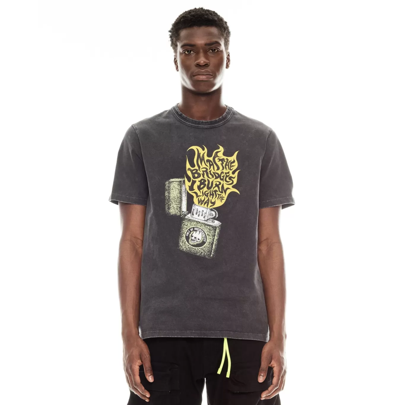 Cult Of Individuality T-Shirts<SHORT SLEEVE CREW NECK TEE "LIGHT UP THE SKY" IN VINTAGE CHARCOAL GREY