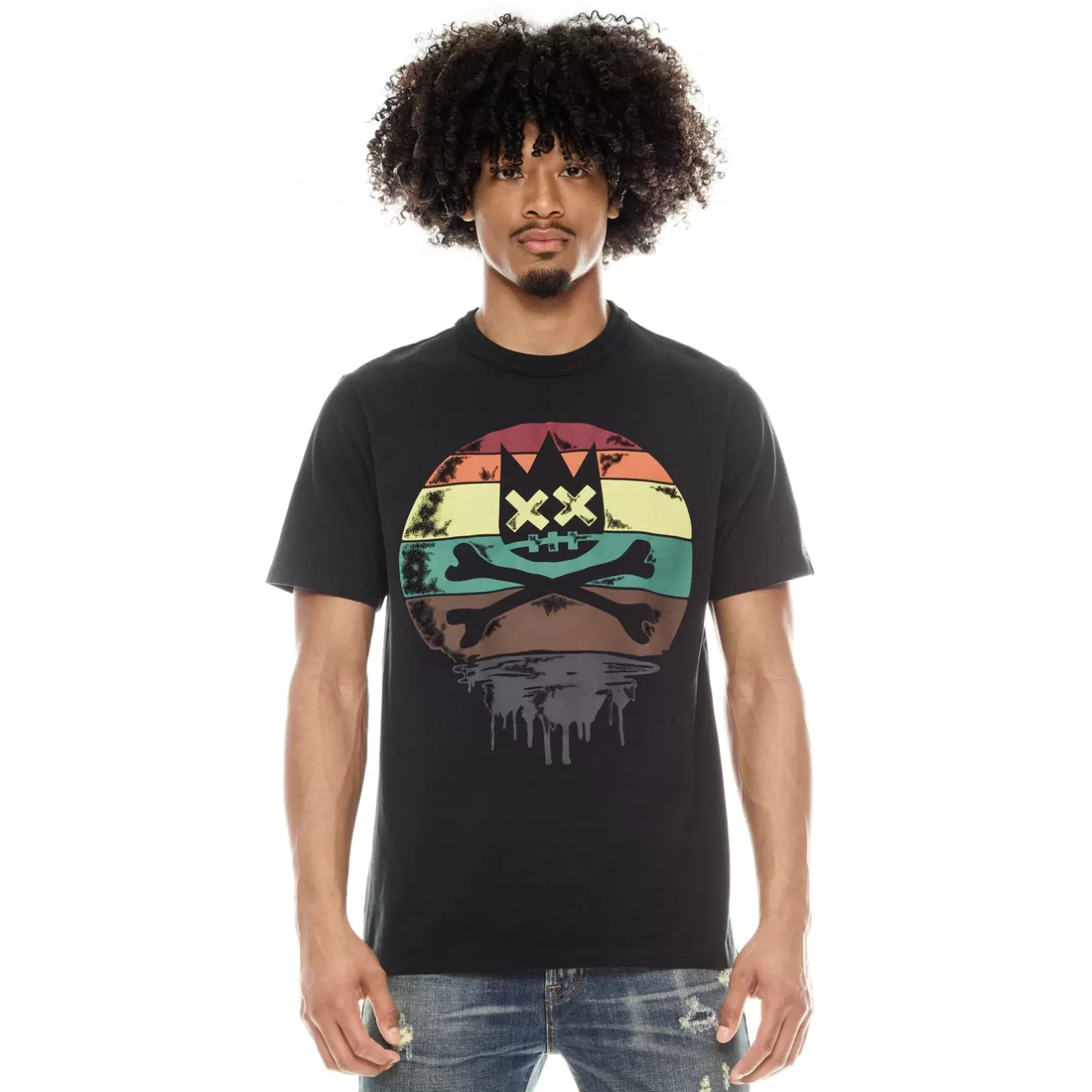 Cult Of Individuality T-Shirts<SHORT SLEEVE CREW NECK TEE "MELTING SUN" IN PIRATE BLACK