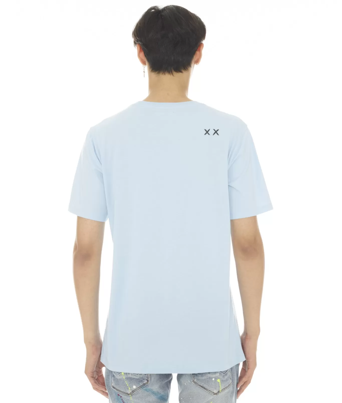 Cult Of Individuality T-Shirts<SHORT SLEEVE CREW NECK TEE "NO1 CARES" IN BABY BLUE