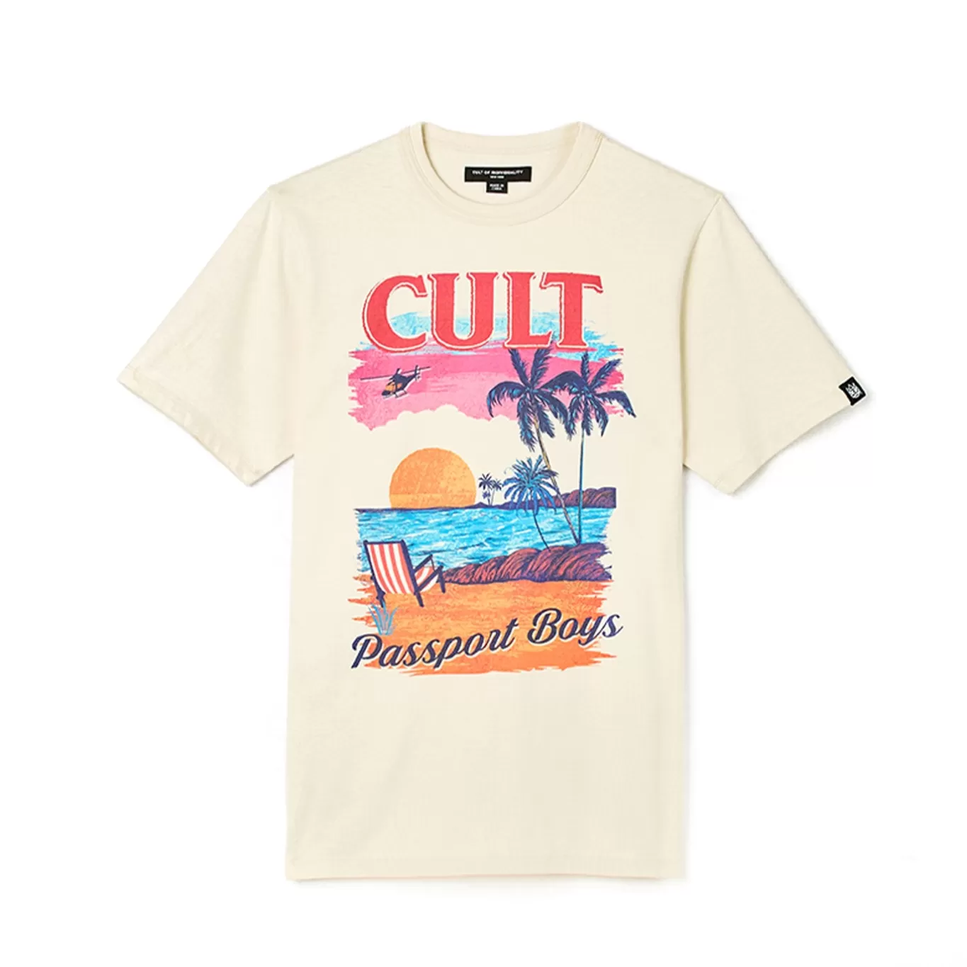 Cult Of Individuality T-Shirts<SHORT SLEEVE CREW NECK TEE "PASSPORT BOYS" IN WINTER CREAM WHITE
