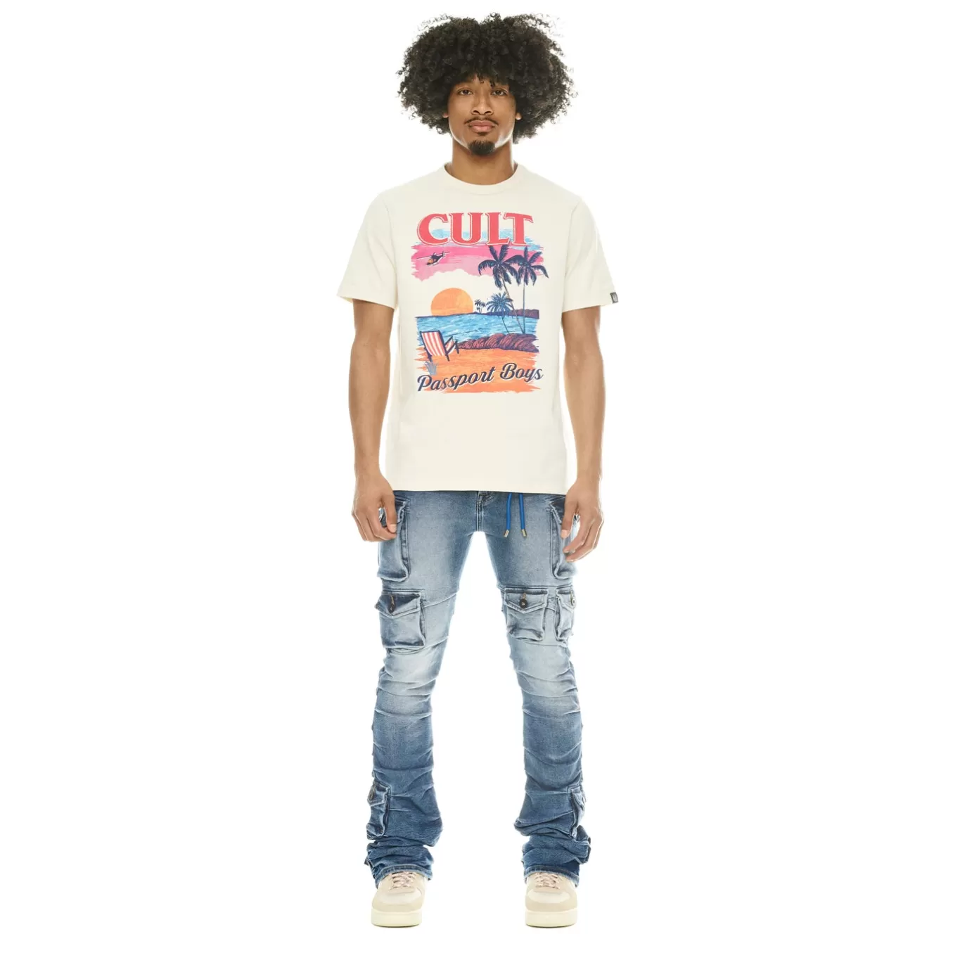 Cult Of Individuality T-Shirts<SHORT SLEEVE CREW NECK TEE "PASSPORT BOYS" IN WINTER CREAM WHITE