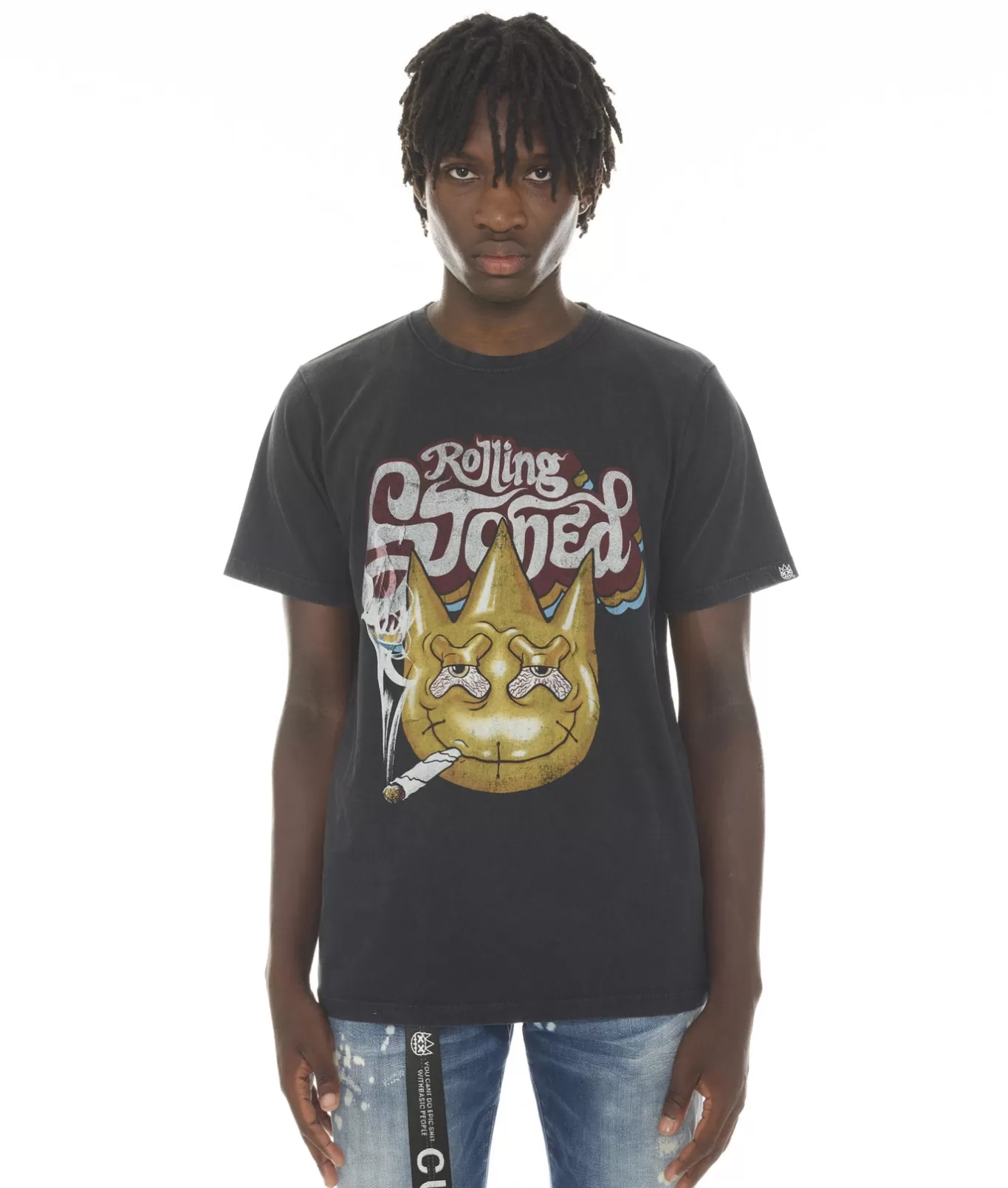 Cult Of Individuality T-Shirts<SHORT SLEEVE CREW NECK TEE "ROLLING STONED" IN /AC DC WASH BLACK