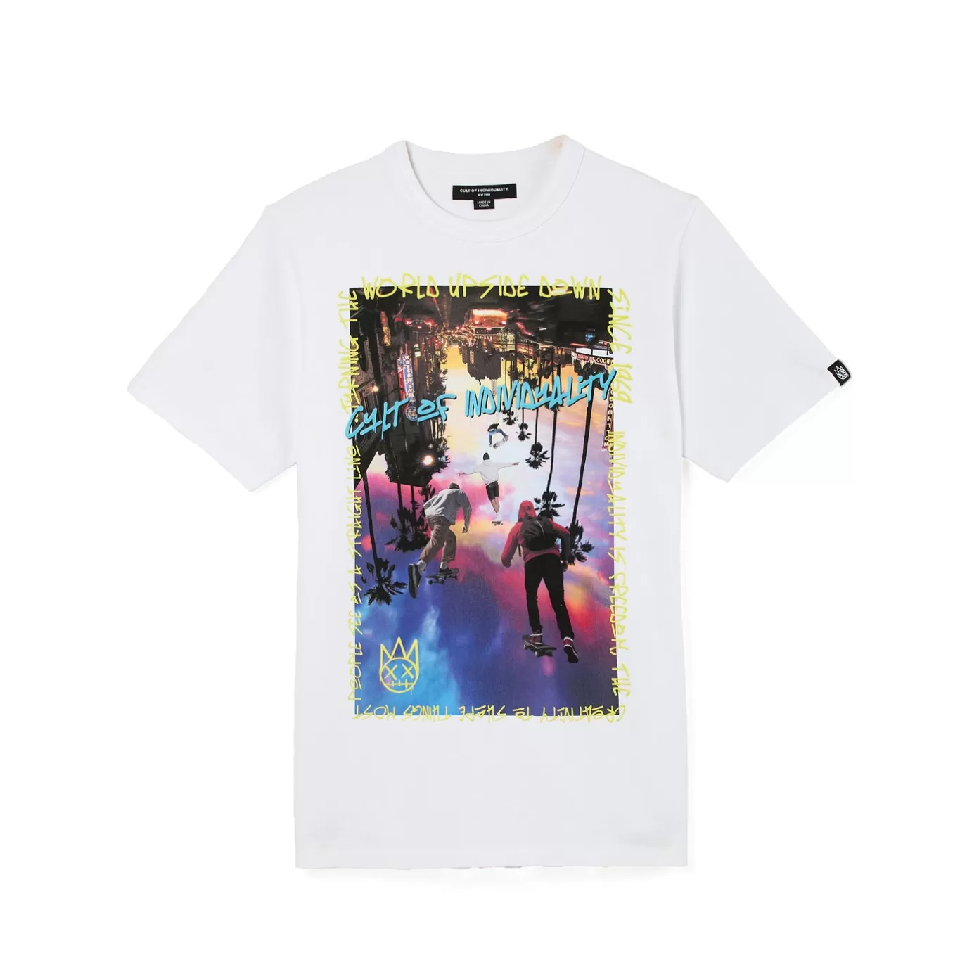 Cult Of Individuality T-Shirts<SHORT SLEEVE CREW NECK TEE "TURNING THE WORLD" IN WHITE