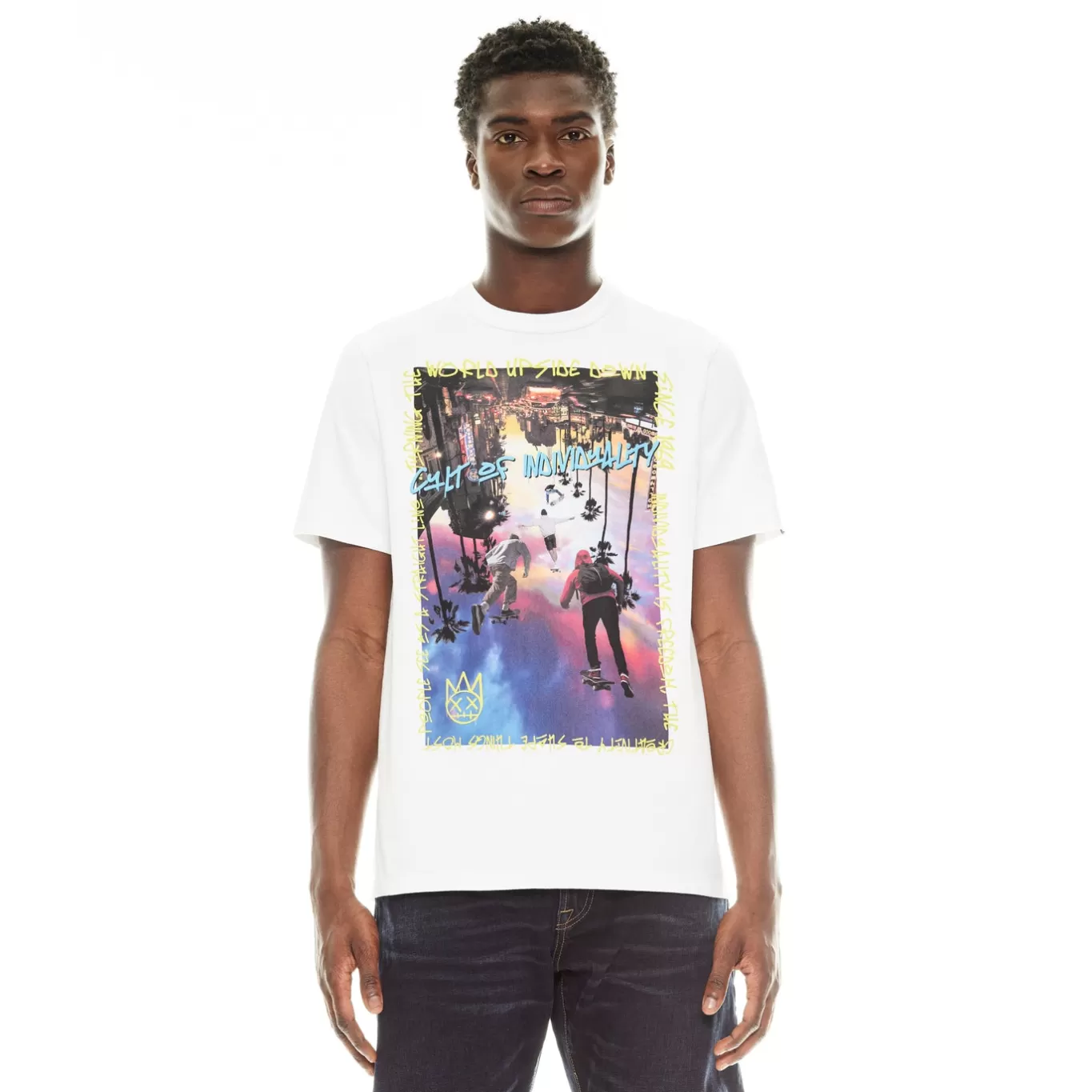 Cult Of Individuality T-Shirts<SHORT SLEEVE CREW NECK TEE "TURNING THE WORLD" IN WHITE