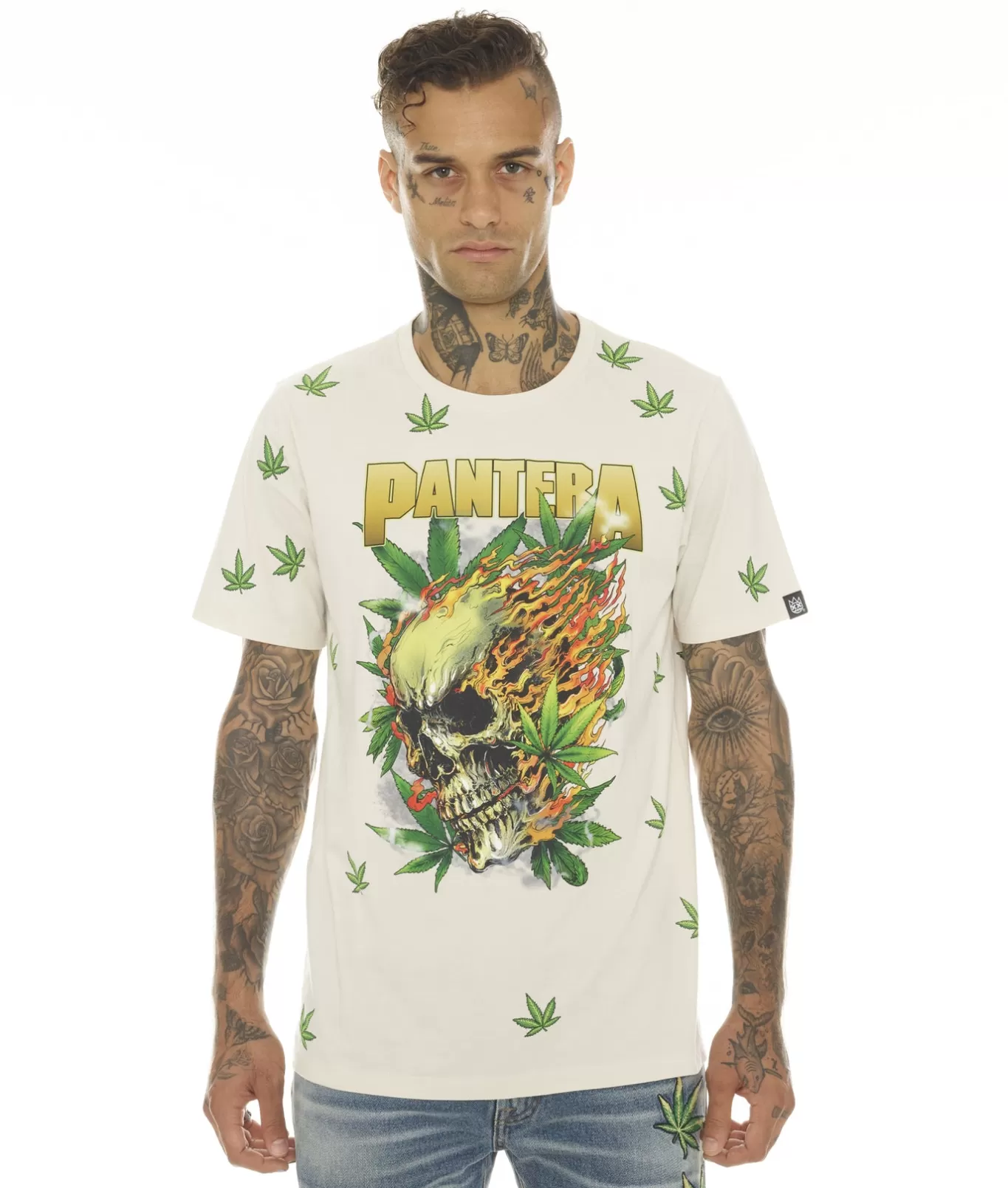 Cult Of Individuality T-Shirts<T-SHIRT SHORT SLEEVE CREW NECK TEE "PANTERA 420" IN CREAM BEIGE