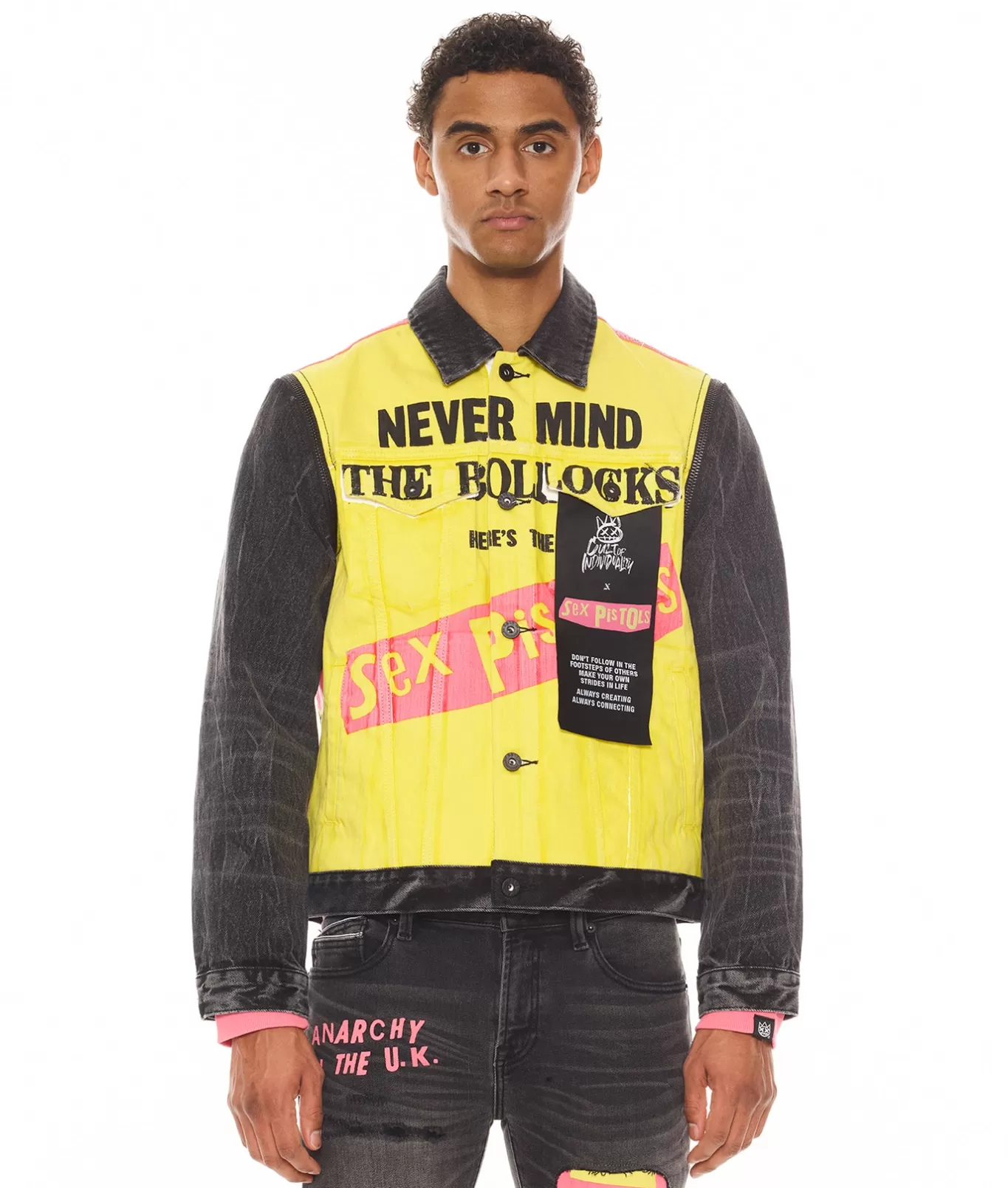 Cult Of Individuality Denim Jackets | Denim Jackets<TYPE II JACKET WITH ZIP OFF SLEEVES "SEX PISTOLS" IN BOLLOCKS MULTI