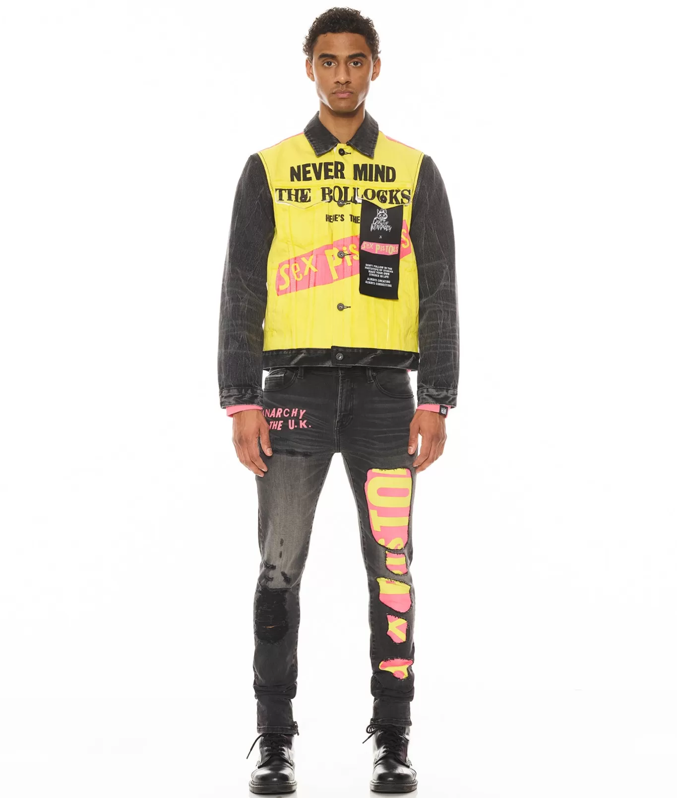 Cult Of Individuality Denim Jackets | Denim Jackets<TYPE II JACKET WITH ZIP OFF SLEEVES "SEX PISTOLS" IN BOLLOCKS MULTI