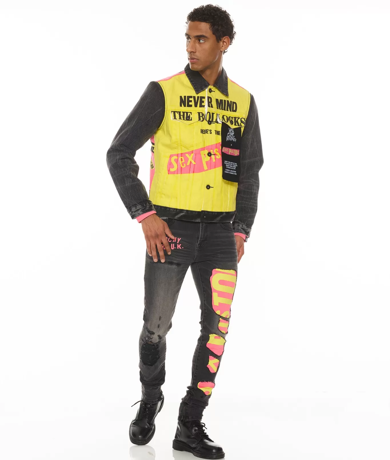 Cult Of Individuality Denim Jackets | Denim Jackets<TYPE II JACKET WITH ZIP OFF SLEEVES "SEX PISTOLS" IN BOLLOCKS MULTI