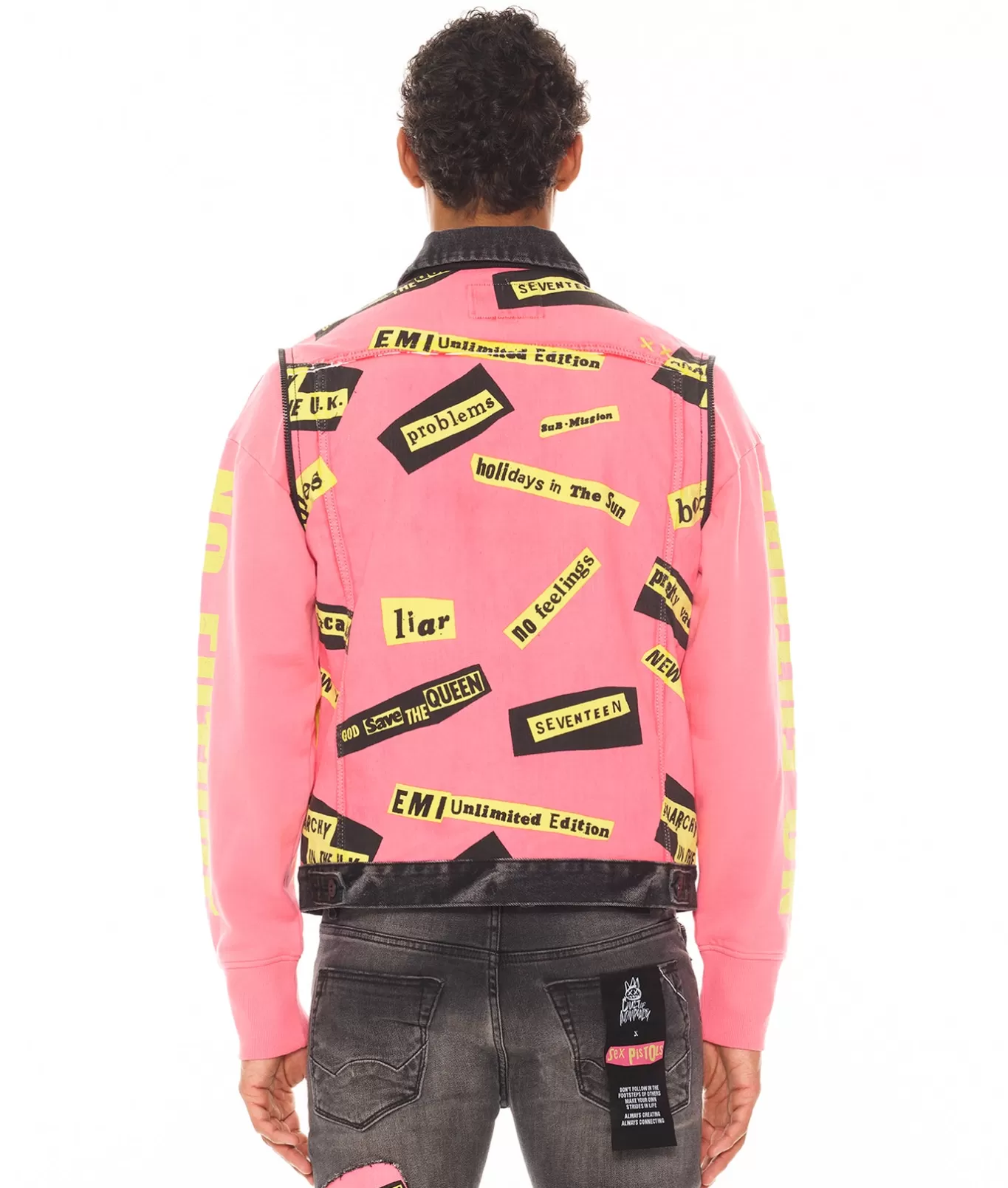 Cult Of Individuality Denim Jackets | Denim Jackets<TYPE II JACKET WITH ZIP OFF SLEEVES "SEX PISTOLS" IN BOLLOCKS MULTI