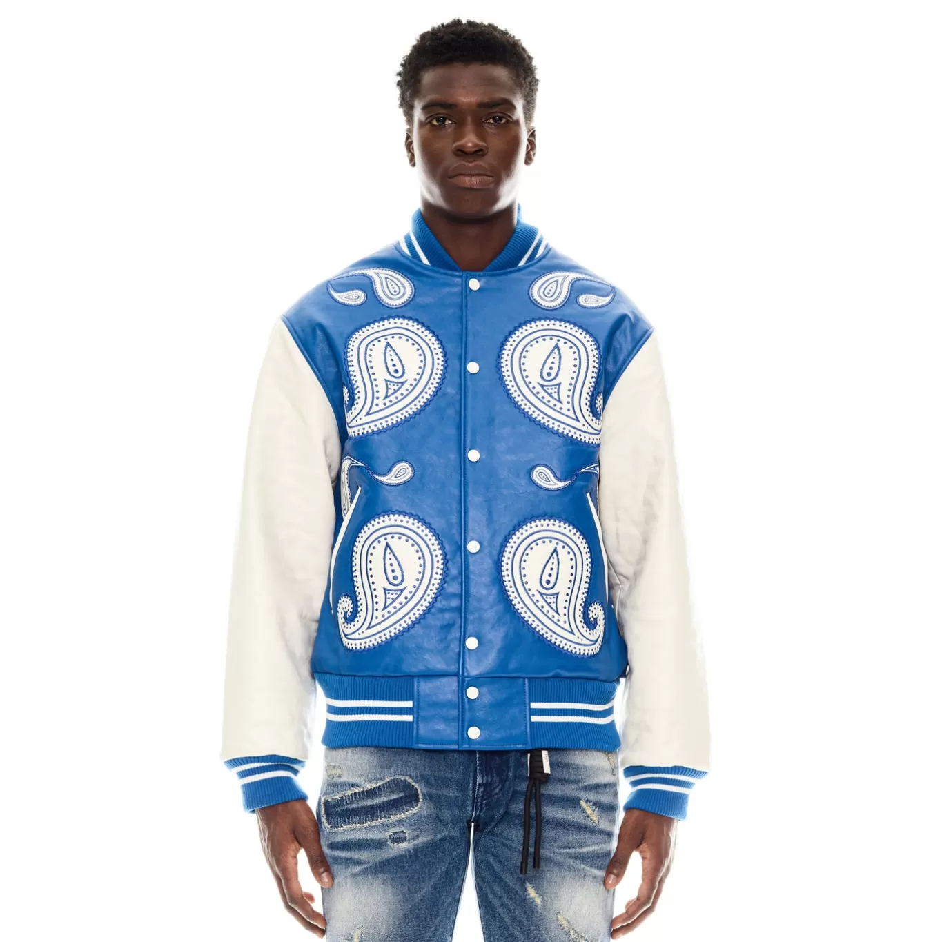 Cult Of Individuality Outerwear<VARSITY PAISLEY JACKET IN ROYAL BLUE