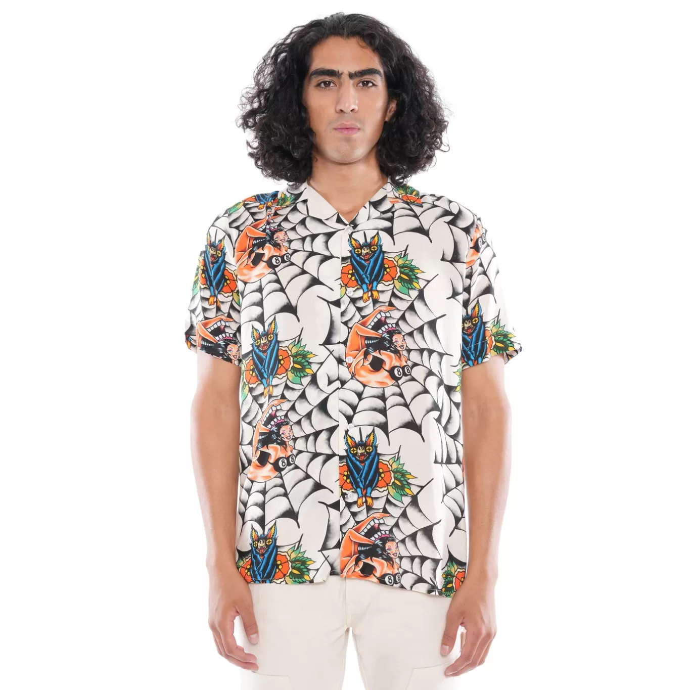 Cult Of Individuality Wovens<YAKUZA SHORT SLEEVE WOVEN SHIRT IN CREAM MULTI